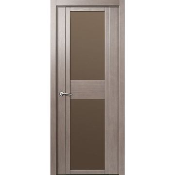 Межкомнатная дверь шпонированная Milyana QDO D дуб грейвуд стекло евробронза