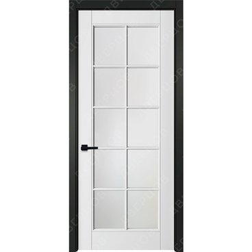 Межкомнатная белая дверь Классика 5 остеклённая с чёрным наличником