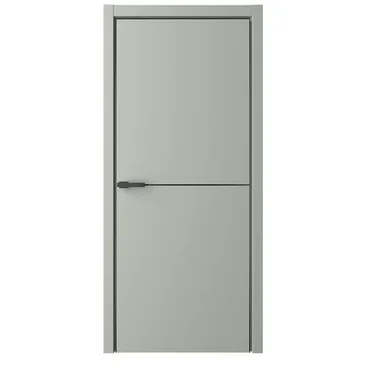 Межкомнатная дверь эмаль Лайн 2 серая глухая чёрная алюминиевая кромка