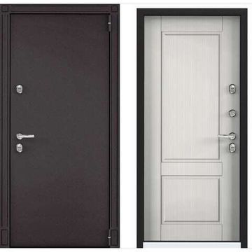 Входная стальная дверь Torex Snegir 55 MP букле коричневый ПВХ белый шамбори S55-NC-1