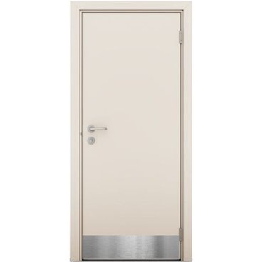 Влагостойкая дверь крем матовый глухая с отбойной пластиной