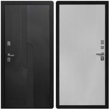 Входная дверь Орбита 3K ПВХ чёрная мягкая шагрень панель ПВХ белая мягкая шагрень