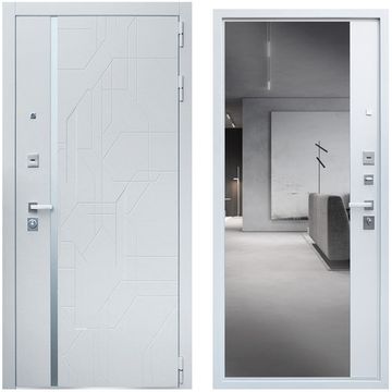 Входная дверь Эверест белая с зеркалом внутри