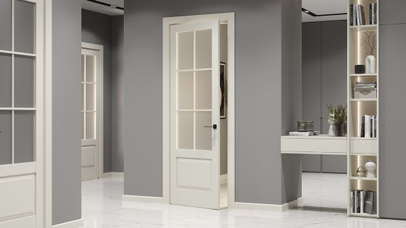 Фото межкомнатной двери керамик NC 12 жемчужный остеклённая в интерьере 2