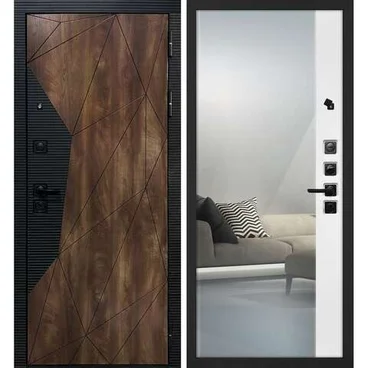 Входная дверь Лофт-2 дуб коньяк патина чёрный кварц панель зеркало оптима макси