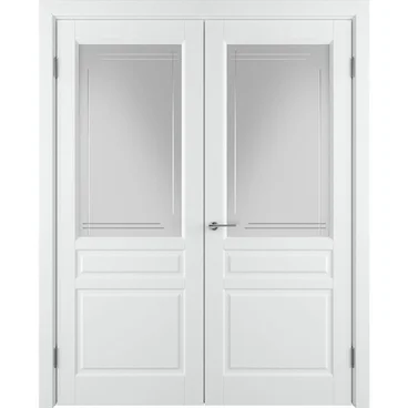 Двухстворчатая распашная дверь Бриз белая эмаль со стеклом