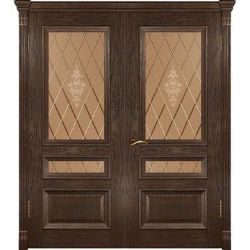 Межкомнатная дверь шпон Фараон 2 дуб морёный распашная двустворчатая со стеклом