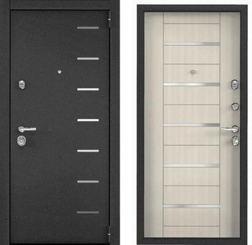 Входная стальная дверь Torex Super Omega 100 RP-13 чёрный муар металлик SO-KB-6 ПВХ белый перламутр