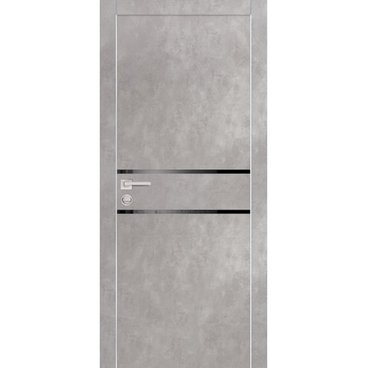 Межкомнатная дверь экошпон Profilo Porte PX-18 серый бетон с алюминиевой кромкой с 4-х сторон стекло Lacobel черный