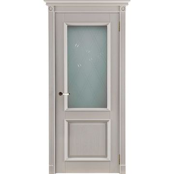 Межкомнатная дверь массив дуба Афина эмаль слоновая кость остекленная