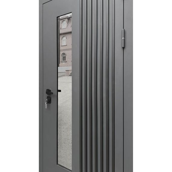 Входная уличная дверь RX-17 Термо муар RAL 7016 ПВХ белый матовый