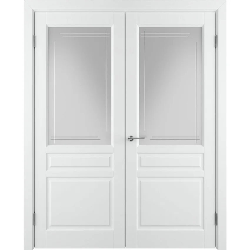 Фото двухстворчатой двери Бриз белая эмаль со стеклом