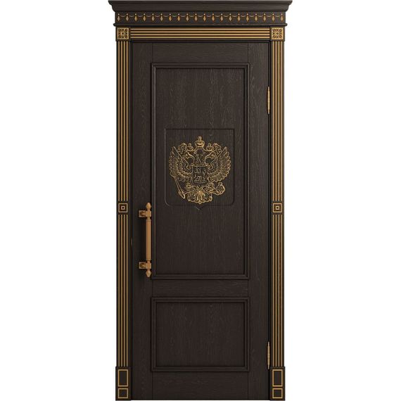 Межкомнатная дверь массив дуба Статус шоколад патина золото глухая