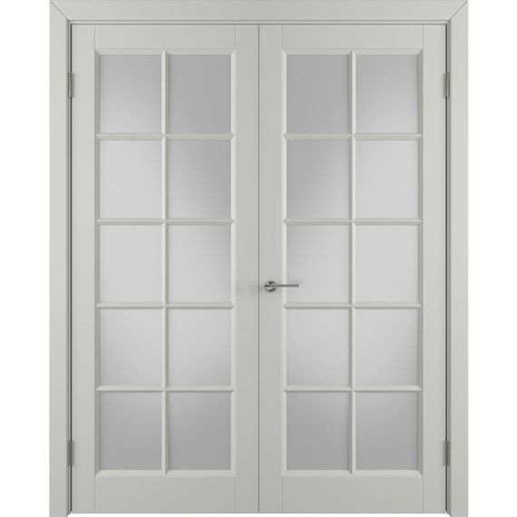 Фото двухстворчатой распашной двери Аура светло-серая эмаль со стеклом