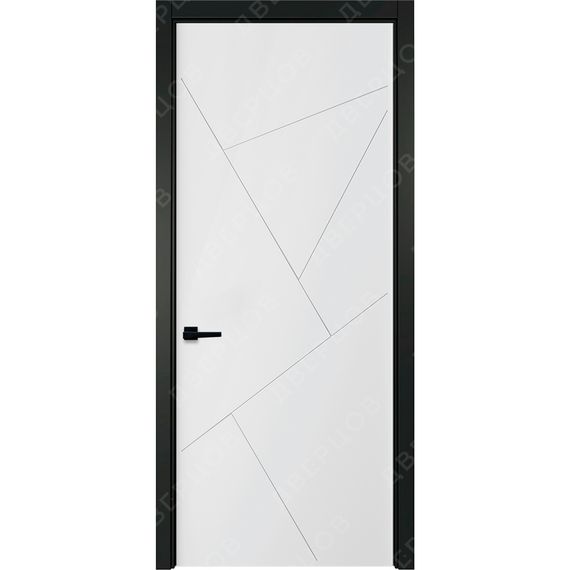 Фото белой двери Геометрия 2 с чёрным наличником