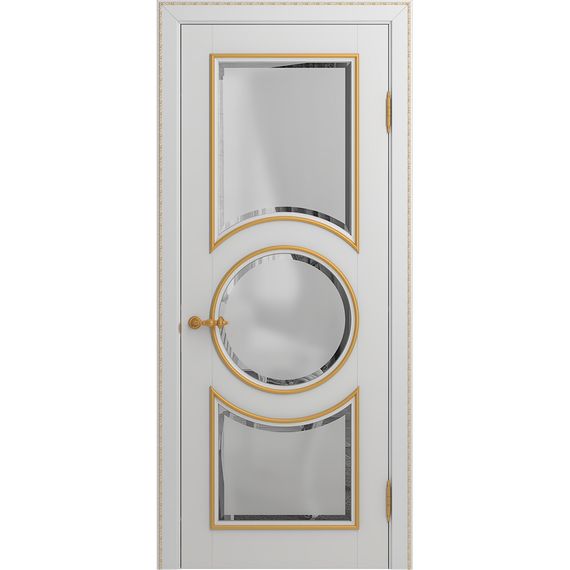 Межкомнатная дверь массив бука Viporte Лацио Амбиенте белая эмаль патина золото остекление 3