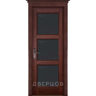 Межкомнатная дверь массив ольхи ОКА Турин махагон остеклённая