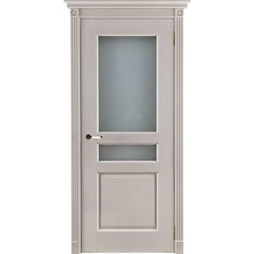 Межкомнатная дверь массив дуба Виктория эмаль слоновая кость остекленная