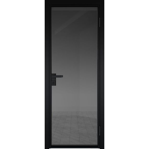 Межкомнатная алюминиевая дверь 1AG чёрная матовая RAL 9005 остеклённая