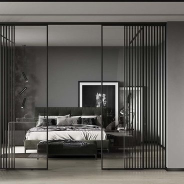 Алюминиевая стеклянная перегородка Классическая 1AG - 11AG черный матовый стекло прозрачное