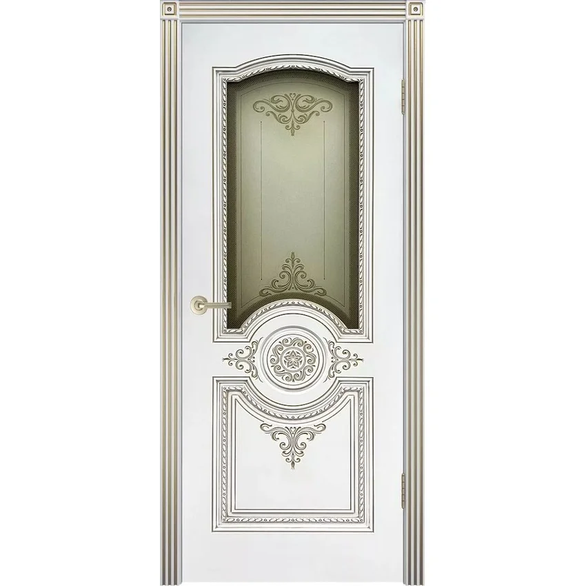 Межкомнатная дверь эмаль Марокко В3 белая патина золото со стеклом