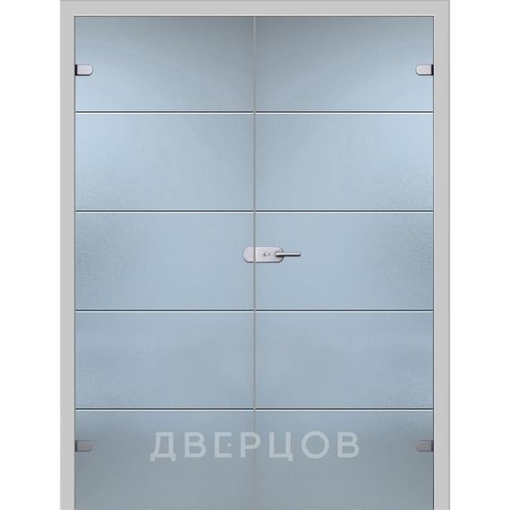 Фото стеклянной распашной двухстворчатой двери Диана с коробкой и наличниками в цвете манхеттен