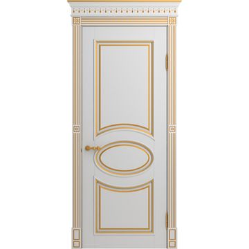 Межкомнатная дверь массив бука Viporte Лацио белая эмаль патина золото глухая