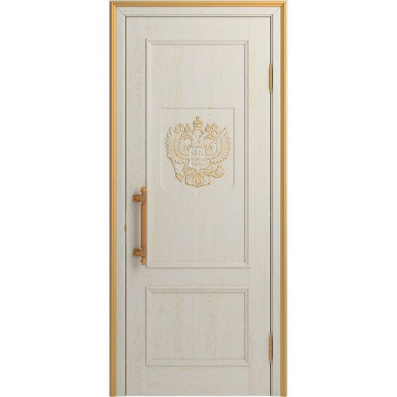 Межкомнатная дверь массив дуба Статус белая эмаль патина золото глухая
