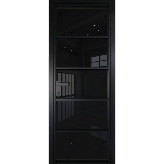 Межкомнатная алюминиевая дверь 14AG чёрная матовая RAL 9005 остеклённая