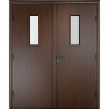 Дверь противопожарная деревянная двупольная ПВХ EI60 венге со стеклом