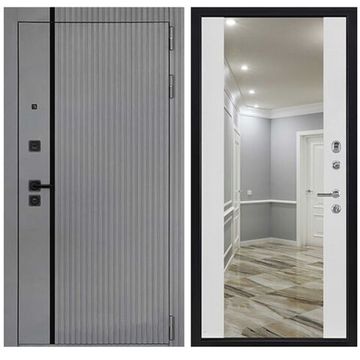 Входная дверь Президент Лайн ПВХ силк титан панель ПВХ белый снег с зеркалом