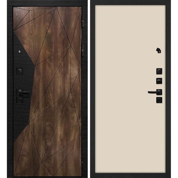Входная дверь Лофт-2 дуб коньяк патина чёрный кварц панель гладкая бежевая