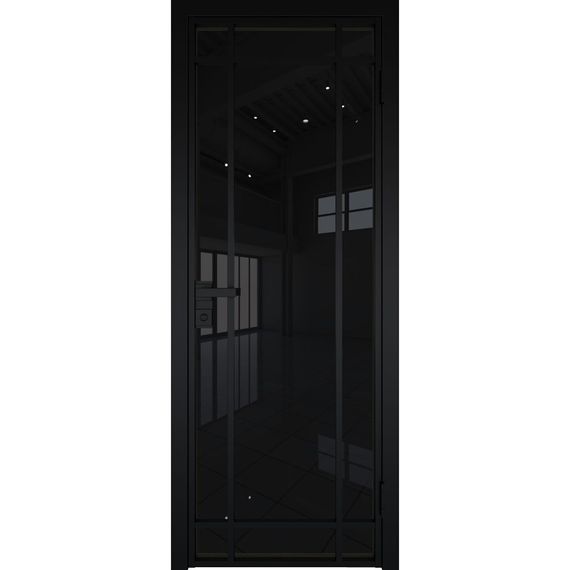 Межкомнатная алюминиевая дверь 5AG чёрная матовая RAL 9005 остеклённая