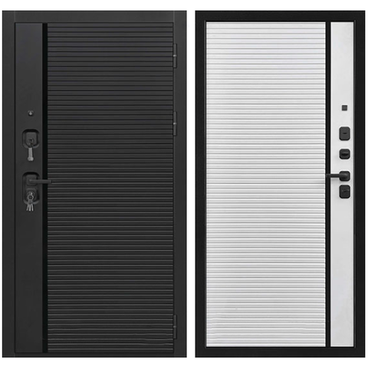 Входная дверь Стайл ПВХ чёрная мягкая шагрень панель ПВХ белая мягкая шагрень