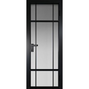 Межкомнатная алюминиевая дверь 8AG чёрная матовая RAL 9005 остеклённая