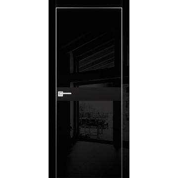 Межкомнатная дверь HGX-13 чёрный глянец с алюминиевой кромкой со стеклом
