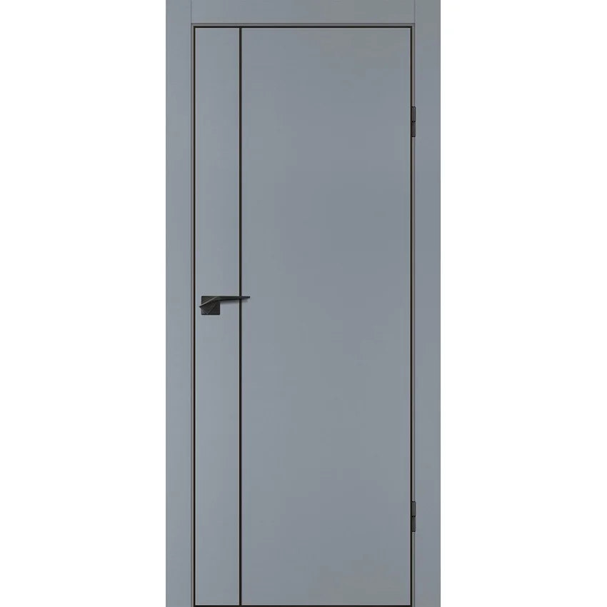 Межкомнатная серая дверь ПЭТ P-21 кромка ABS черная молдинг