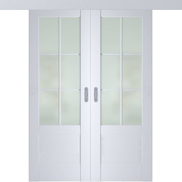 Раздвижная двустворчатая дверь Кобальт 21 магнолия остеклённая