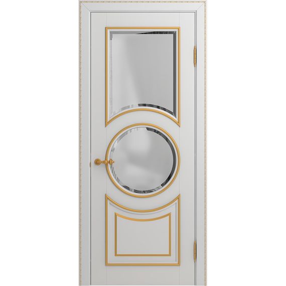 Межкомнатная дверь массив бука Viporte Лацио Амбиенте белая эмаль патина золото остекление 2