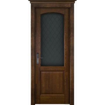 Межкомнатная дверь массив ольхи ОКА Фоборг античный орех остекленная