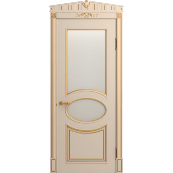 Межкомнатная дверь массив бука Viporte Лацио ваниль патина золото остеклённая