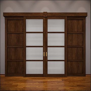 Раздвижная межкомнатная перегородка массив дуба с четырьмя створками цвет орех