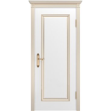 Межкомнатная дверь эмаль Ревью В1 белая патина золото глухая