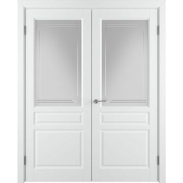 Двухстворчатая распашная дверь Бриз белая эмаль со стеклом