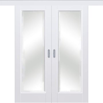 Раздвижная двустворчатая дверь Кобальт 42 аляска остеклённая