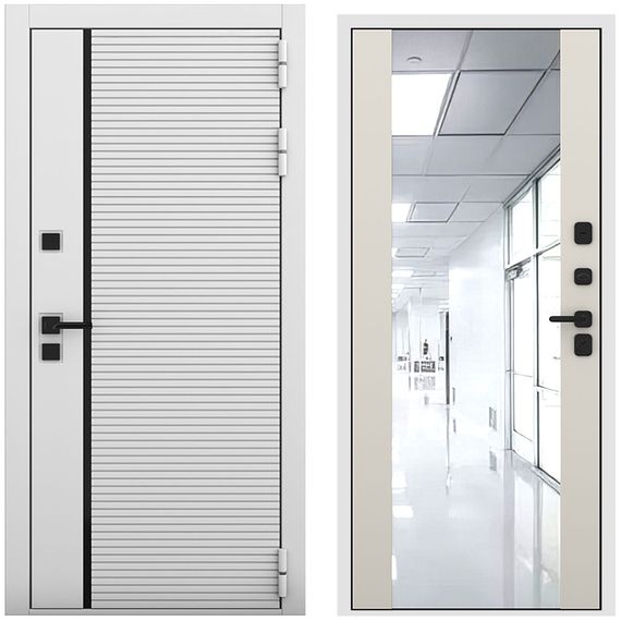 Входная дверь Пиано белый матовый панель зеркало Maxi