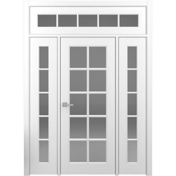 Одностворчатая распашная дверь с верхней и боковыми фрамугами Классика 5 белая со стеклом