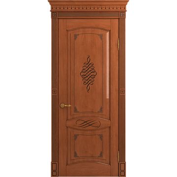 Межкомнатная дверь массив дуба Viporte Венеция Декор табачный глянец патина чёрная глухая