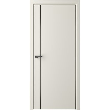 Межкомнатная дверь эмаль Лайн 4 латте глухая чёрная алюминиевая кромка