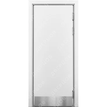 Маятниковая влагостойкая дверь Kapelli белая с отбойной пластиной